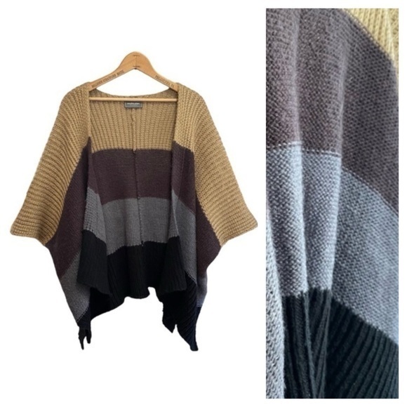 Wooden Ships Sweaters - Wooden Ships Black Brown Color Block Mohair Wool Blend Open Front Knit Sweater